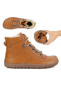 Buty barefoot zimowe damskie skórzane ocieplane wełną na zamek rude1292 ze sklepu butyolivier w kategorii Botki - zdjęcie 185537841
