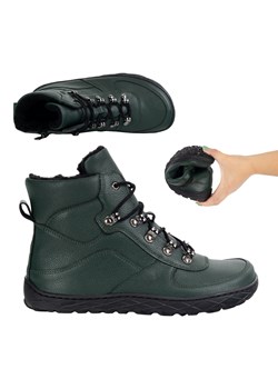 Buty barefoot zimowe damskie skórzane ocieplane wełną 1292 zielone ze sklepu butyolivier w kategorii Botki - zdjęcie 185537874