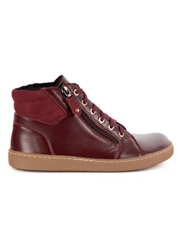 Damskie minimalistyczne buty skórzane zimowe barefoot 1293 bordo z nubukiem ze sklepu butyolivier w kategorii Półbuty damskie - zdjęcie 185546703