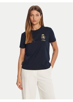 Tommy Hilfiger T-Shirt Gold Crest WW0WW46153 Granatowy Regular Fit ze sklepu MODIVO w kategorii Bluzki damskie - zdjęcie 185550734