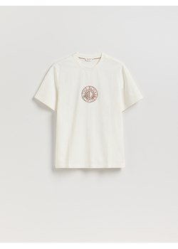 Reserved - T-shirt regular z merceryzowaną bawełną - złamana biel ze sklepu Reserved w kategorii T-shirty męskie - zdjęcie 185558964