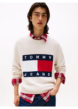 Tommy Jeans Męski sweter z dzianiny Mężczyźni Bawełna beżowy wzorzysty ze sklepu vangraaf w kategorii Swetry męskie - zdjęcie 185572350