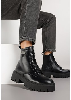Czarne Botki Workery w Stylu Basic z Aplikacją przy Cholewce Azelda ze sklepu renee.pl w kategorii Workery damskie - zdjęcie 185576104