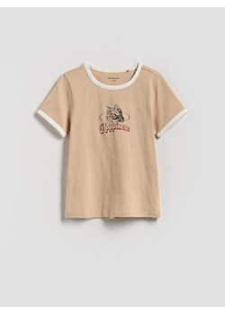 Reserved - T-shirt z nadrukiem - beżowy ze sklepu Reserved w kategorii Bluzki dziewczęce - zdjęcie 185580193