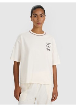Damski t-shirt oversize z nadrukiem 4F 4FRSS25TTSHF2979 - biały ze sklepu Sportstylestory.com w kategorii Bluzki damskie - zdjęcie 185581181