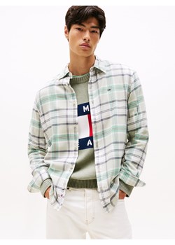 Tommy Jeans Męska koszula casual Mężczyźni Regular Fit Bawełna seledynowy w kratkę ze sklepu vangraaf w kategorii Koszule męskie - zdjęcie 185589594