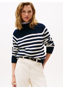 Tommy Hilfiger Sweter damski z dzianiny Kobiety dzianina grubo tkana granatowy w paski ze sklepu vangraaf w kategorii Swetry damskie - zdjęcie 185589603