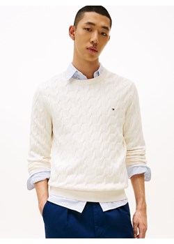 Tommy Hilfiger Męski sweter Mężczyźni drobna dzianina écru jednolity ze sklepu vangraaf w kategorii Swetry męskie - zdjęcie 185589623