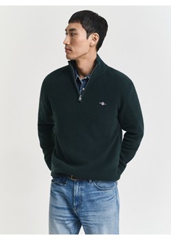 Gant Męski sweter z dzianiny z wełną merynosów Mężczyźni Bawełna jodłowy jednolity ze sklepu vangraaf w kategorii Swetry męskie - zdjęcie 185589632