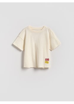 Reserved - Bawełniany t-shirt - złamana biel ze sklepu Reserved w kategorii T-shirty chłopięce - zdjęcie 185593352