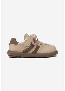 Ciemnobeżowe Buty Sportowe Sneakersy Typu Tenisówki ze Skórzaną Wkładką Hottane ze sklepu born2be.pl w kategorii Buty sportowe dziecięce - zdjęcie 185596083