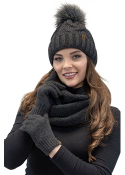 Komplet czapka+komin+rękawiczki Vivisence 7014 Kmpl+R ciemnoszary ze sklepu kontri.pl w kategorii Czapki zimowe damskie - zdjęcie 185601564