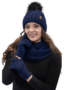 Komplet czapka+komin+rękawiczki Vivisence 7014 Kmpl+R granatowy ze sklepu kontri.pl w kategorii Czapki zimowe damskie - zdjęcie 185601570