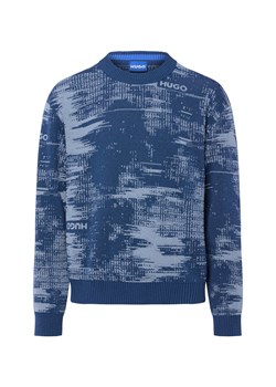 HUGO BLUE Męski sweter z dzianiny - Sorbas Mężczyźni drobna dzianina granatowy wzorzysty ze sklepu vangraaf w kategorii Swetry męskie - zdjęcie 185607520