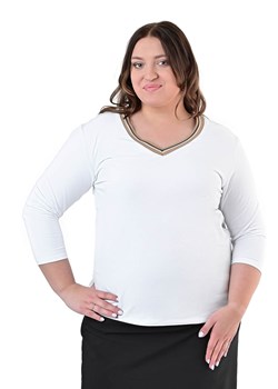Bluzka FBZ1039 BIAŁY + BEŻOWY CIEMNY ze sklepu fokus.pl w kategorii Bluzki damskie - zdjęcie 185608670