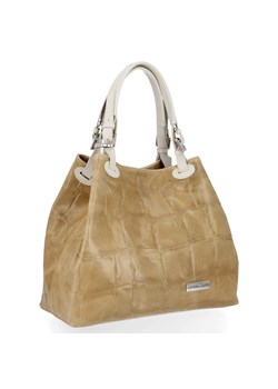 Vittoria Gotti Firmowa Torebka Skórzana Włoski Shopper w modny motyw Żółwia Ciemno Beżowa ze sklepu PaniTorbalska w kategorii Torby Shopper bag - zdjęcie 185618724