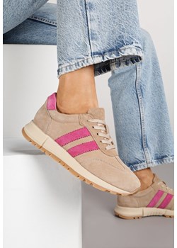 Beżowo-Fuksjowe Sneakersy ze Skóry Naturalnej z Paskami Kiarre ze sklepu renee.pl w kategorii Buty sportowe damskie - zdjęcie 185625324