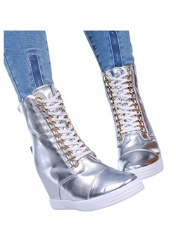 Lekko ocieplane damskie trampki sneakersy na koturnie /F2-3 18061 T238/ ze sklepu Pantofelek24.pl w kategorii Botki - zdjęcie 185638463