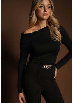 Czarna Bluzka Longsleeve Vices z Asymetrycznym Dekoltem Fertie ze sklepu renee.pl w kategorii Bluzki damskie - zdjęcie 185643783