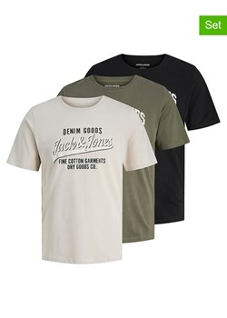 Jack &amp; Jones Koszulki (3 szt.) &quot;Jjethan&quot; w kolorze oliwkowo-czarno-kremowym ze sklepu Limango Polska w kategorii T-shirty męskie - zdjęcie 185645643