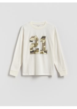 Reserved - Bawełniany longsleeve - złamana biel ze sklepu Reserved w kategorii T-shirty chłopięce - zdjęcie 185645990