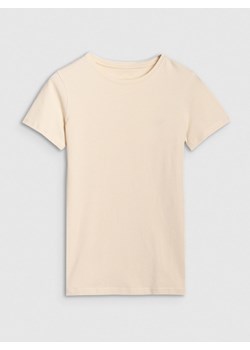 Damski t-shirt basic 4F 4FWSS25TTSHF2351 - beżowy ze sklepu Sportstylestory.com w kategorii Bluzki damskie - zdjęcie 185649844