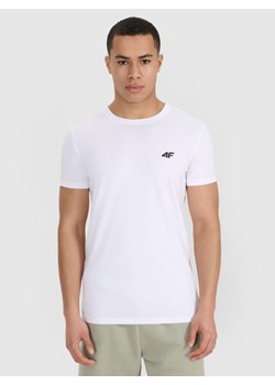 Męski t-shirt basic slim 4F 4FRMM00TTSHM3068 - biały ze sklepu Sportstylestory.com w kategorii T-shirty męskie - zdjęcie 185650283