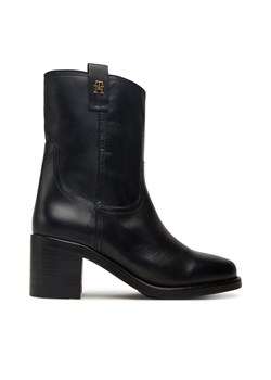 Tommy Hilfiger Botki Riding Lthr Mid Boot Block Heel FW0FW08776 Czarny ze sklepu MODIVO w kategorii Botki - zdjęcie 185653910