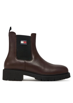 Sztyblety Tommy Jeans Tjw Chelsea Leather Boot EN0EN02825 Brązowy ze sklepu eobuwie.pl w kategorii Botki - zdjęcie 185655922