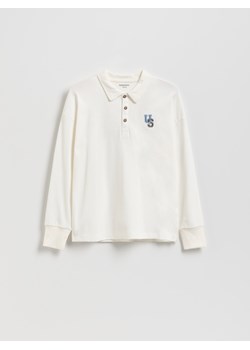 Reserved - Bawełniany longsleeve polo - złamana biel ze sklepu Reserved w kategorii T-shirty chłopięce - zdjęcie 185657694