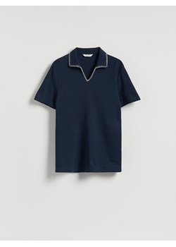 Reserved - Strukturalna koszulka polo - granatowy ze sklepu Reserved w kategorii T-shirty męskie - zdjęcie 185657852