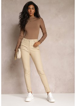 Beżowe Casualowe Spodnie Skinny o Modelującym Fasonie Elovi - id: C9252-42-BEIGE - marki Renee - 185658500 Beżowe Casualowe Spodnie Skinny o Modelującym Fasonie Elovi ze sklepu renee.pl w kategorii Spodnie damskie - zdjęcie 185658500