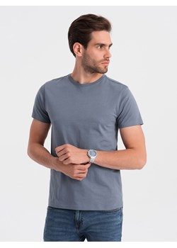 Klasyczny T-shirt męski bawełniany BASIC - jeansowy V5 OM-TSBS-0146 ze sklepu ombre w kategorii T-shirty męskie - zdjęcie 185668061