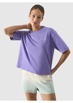 Damski t-shirt z nadrukiem 4F 4FRSS24TTSHF2089 - fioletowy ze sklepu Sportstylestory.com w kategorii Bluzki damskie - zdjęcie 185671132