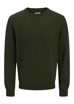 Jack & Jones Męski sweter z dzianiny - JJEGlobe Mężczyźni Bawełna oliwkowy jednolity ze sklepu vangraaf w kategorii Swetry męskie - zdjęcie 185676801