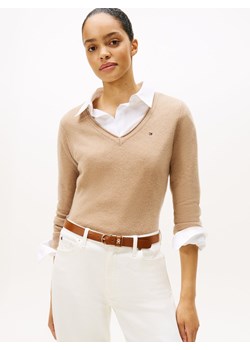 Tommy Hilfiger Sweter damski z dzianiny Kobiety Wełna beżowy jednolity ze sklepu vangraaf w kategorii Swetry damskie - zdjęcie 185676833