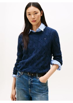 Tommy Hilfiger Sweter damski z dzianiny Kobiety Wełna granatowy wypukły wzór tkaniny ze sklepu vangraaf w kategorii Swetry damskie - zdjęcie 185676834