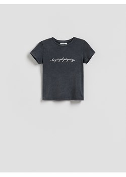 Reserved - T-shirt z nadrukowanym napisem - ciemnoszary ze sklepu Reserved w kategorii Bluzki damskie - zdjęcie 185677941