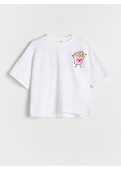 Reserved - Bawełniany t-shirt z nadrukiem - złamana biel ze sklepu Reserved w kategorii Bluzki dziewczęce - zdjęcie 185678104