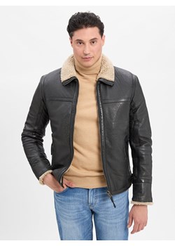 Finshley & Harding Męska kurtka skórzana - MMAlasko Mężczyźni antracytowy jednolity ze sklepu vangraaf w kategorii Kurtki męskie - zdjęcie 185685140