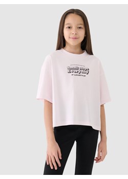 Dziewczęcy crop top z nadrukiem4F 4FJRSS25TTSHF2587 - beżowy ze sklepu Sportstylestory.com w kategorii Bluzki dziewczęce - zdjęcie 185693832