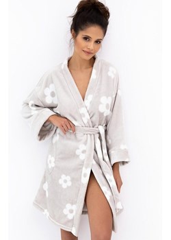 Sensis krótki szlafrok damski Melody, Kolor beżowy-wzór, Rozmiar S/M, SENSIS ze sklepu Intymna w kategorii Szlafroki damskie - zdjęcie 185696744