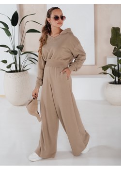 Komplet damski spodnie wide leg i bluza MINALIA beżowy Dstreet AY0918 ze sklepu DSTREET.PL w kategorii Dresy damskie - zdjęcie 185705902