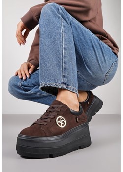 Brązowe Sneakersy Vices na Platformie Ozdobione Metaliczną Aplikacją Tatellia ze sklepu renee.pl w kategorii Buty sportowe damskie - zdjęcie 185711460