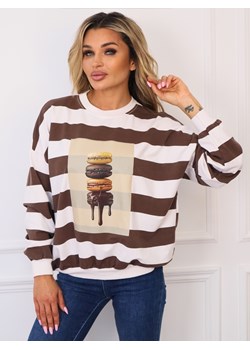 BLUZA W PASKI ZE ŚCIAGACZAMI W MAKARONIKI- BRĄZOWA ze sklepu olika.com.pl w kategorii Bluzy damskie - zdjęcie 185715083