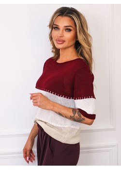 SWETER W PASKI Z KRÓTKIM RĘKAWEM- BORDOWY ze sklepu olika.com.pl w kategorii Swetry damskie - zdjęcie 185715182