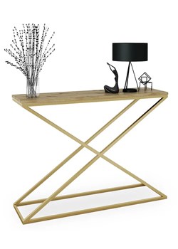 Minimalistyczna konsola złoty + dąb artisan - Logan 3X ze sklepu Edinos.pl w kategorii Konsole - zdjęcie 185717622