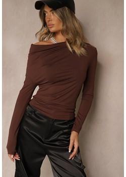 Brązowa Bluzka Longsleeve Vices z Asymetrycznym Dekoltem Fertie ze sklepu renee.pl w kategorii Bluzki damskie - zdjęcie 185725240