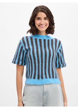 american vintage Damski sweter z krótkim rękawem z alpaką - Nenybay Kobiety niebieski w paski ze sklepu vangraaf w kategorii Swetry damskie - zdjęcie 185728252