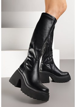 Czarne Kozaki na Słupku i Platformie z Dopasowaną Cholewką Avelgissa ze sklepu renee.pl w kategorii Kozaki damskie - zdjęcie 185728432